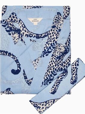 John Robshaw Blue Animal Print Cotton Wrap Robe Boho Luxury (Dabeet) Unisex